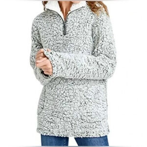 LOVE TREE SHERPA QUARTER ZIP FLEECE PULLOVER GRAY WHITE WOMEN'S SIZE SMALL‎